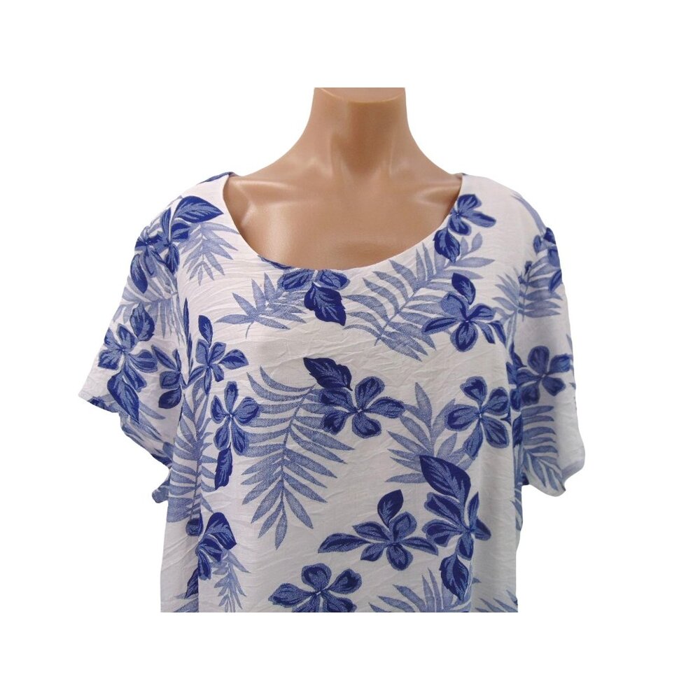 Serengeti White Blue Layered Look Swing Top 1X Floral Tropical Lagenlook - Picture 2 of 11
